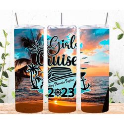 girls cruise summer beach ocean 20 oz skinny tumbler with straw, stainless cup, travel mug, custom tumbler, gift for her