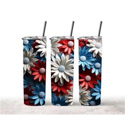 patriotic sunflower floral 4th of july tumbler 20oz skinny tumbler sublimation, gift for her, double wall insulated, tra