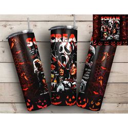 scream ghost face tumbler, halloween horror 20oz tumbler, scream, halloween ghost, ghost, pumpkin, halloween red pumpkin