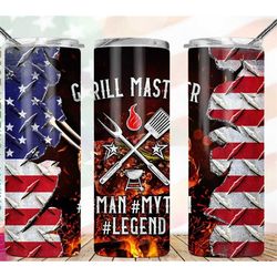 grill master metal american flag, father's day, outdoor dad, camping dad 20oz skinny tumbler gift for dad, grandpa him d