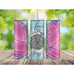 volleyball tumbler cup, volleyball gifts for girls, pink volleyball tumbler for athletes, love volleyball gifts for mom,