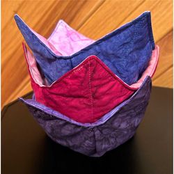 reversible watercolor bowl cozy for microwave, cotton batting soup and ice cream holder