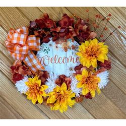 New Home Gift, Rustic Welcome Sign with Fall Flowers, Farmhouse Decor