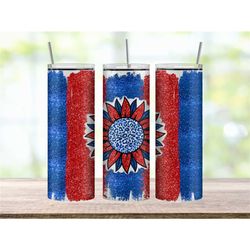 patriotic tumbler cup, sunflower gifts for her, glitter tumbler with straw, sunflower tumbler for fourth of july, americ