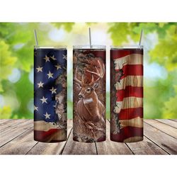 Deer Hunting Tumbler Cup, USA Flag Hunting Life Tumbler, Deer Hunter Gift for Him, Hunter Enthusiast Gift, Outdoorsy Gif