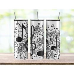 music note tumbler cup, floral tumbler with music notes, treble clef tumbler with straw and lid, music lover gift for wo