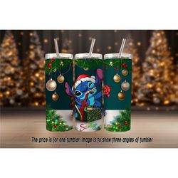 stitch from lilo and stitch movie wrapping christmas gift - personalizable tumbler