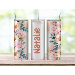 pink floral tumbler cup, personalized name tumbler for her, custom name tumbler cup for daughter, floral gifts for mom,