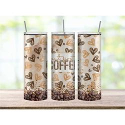 but first coffee 20oz tumbler with lovely heart print, coffee lover gift, iced coffee tumbler for her, coffee tumbler cu