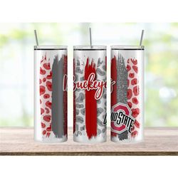 ohio state buckeyes tumbler cup, paint style tumbler with leopard print, college football tumbler, ohio state football g