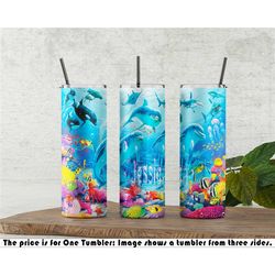 dolphins, ocean, 20 oz sublimation tumber with straw