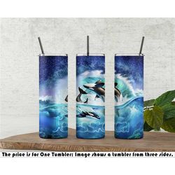 midnight orca, killer whale, ocean, 20 oz sublimation tumber with straw