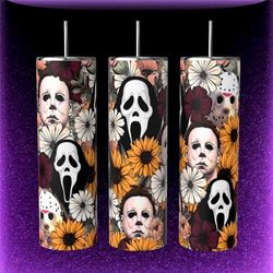 ghost face & michael myers floral tumbler