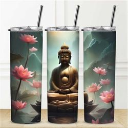 buddha lotus flower tumbler personalization available straw hot cold drinks stainless steel sublimation custom name wate