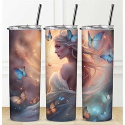 girl butterflies tumbler personalization available straw hot cold drinks stainless steel sublimation design custom name