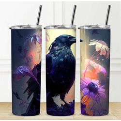 raven black bird gothic tumbler personalization available straw hot cold drinks stainless steel design custom name water