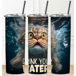 drink your water cat tumbler personalization available straw hot cold drinks stainless steel sublimation custom name wat