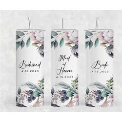 personalized skinny tumbler, 20 oz stainless steel floral skinny tumblers, bridesmaids tumblers, custom wedding party tu