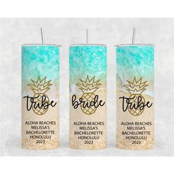 personalized beach bachelorette party tumblers, bride tribe tumblers, bridesmaids tumblers
