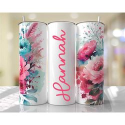 personalized skinny tumbler, 20 oz stainless steel hot pink floral skinny tumblers, bridesmaids tumblers, custom bachelo