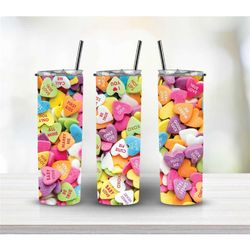 valentines skinny tumbler, 20 oz stainless steel candy hearts skinny tumbler, valentines day gift, couples gift, sweethe