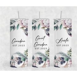 personalized skinny tumbler, 20 oz stainless steel floral skinny tumblers, baby shower tumbler, pregnancy announcement,