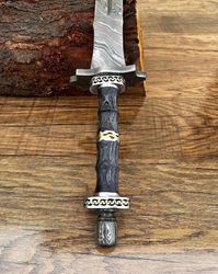 beautiful handmade damascus steel double edge sword battle ready with sheath.