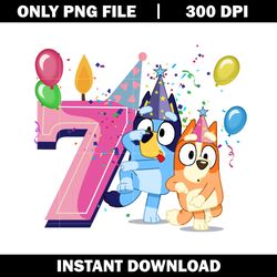 bluey & bingo 7th birthday png, bluey cartoon png, logo file png, cartoon png, logo design png, digital download.