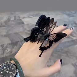 punk black butterfly ring female personality exaggerate adjustable