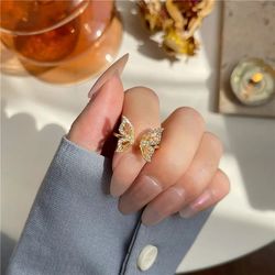 korean luxury sparkling zircon butterfly rings for women fashion