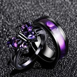 fashion elegant ladies butterfly rings and titanium steel rings men's couple rings promise rings