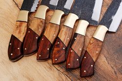 handmade high carbon steel chef knife set of 6 pcs rosewood beautiful handle