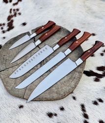 custom handmade stainless steel 5 piece kitchen knives set chef, chef knife set, bbq knife, butcher knives, rosewood woo