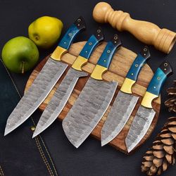 custom handmade stainless steel 5 piece kitchen knives set chef, chef knife set, bbq knife, butcher knives, rosewood woo