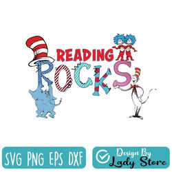 reading rocks hand drawn dr seuss read across america day  design cat in the hat