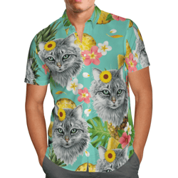 tropical pineapple cat hawaiian shirt