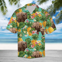 tropical pineapple bison hawaiian shirt