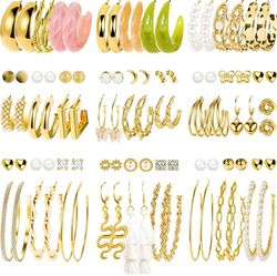 45 Pairs Gold Hoop Earrings for Girls Women, Chunky Twisted Small Big Hoops Earring Packs Set, Earrings for women multip