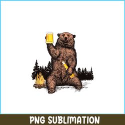 bear drinking beer png camp fire woods outdoor png funny grizzly png