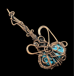 tibetan turquoise harmony: wire-wrapped guitar pendant