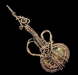 mystical harmony: wire wrapped guitar pendant in labradorite