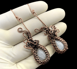 copper wire wrapped moonstone gemstone earrings - handcrafted celestial elegance and bohemian chic