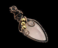 copper wire wrapped rose quartz pendant - healing crystal necklace for love and harmony - handcrafted gemstone jewelry f