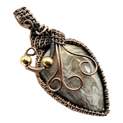 copper wire wrapped rhodochrosite pendant - handcrafted gemstone necklace for positive energy and healing - unique boho