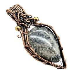 copper wire wrapped black fossil coral pendant - handcrafted gemstone necklace for men and women - natural healing cryst