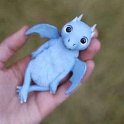 ice baby dragon, polymer clay doll, plush toy, stuffed dragon, mixed meadia toy