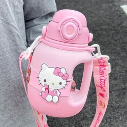 hellokitty water cup, large capacity portable tritan cute straw cup with handle