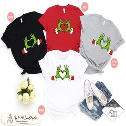 grinch christmas heart hands graphic tees