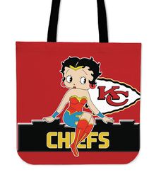 wonder betty boop kansas city chiefs tote bags, lady canvas handbags