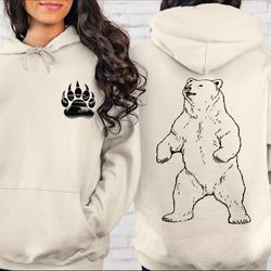 bear hoodie, grizzly bear unisex adult sweatshirt, animal print,pullover hoodie, bears paw pocket, woodland animal  sa24